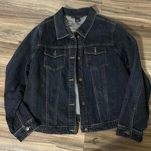 Vintage y2k Dark Wash Denim Jacket - beaded - sz 18/20
